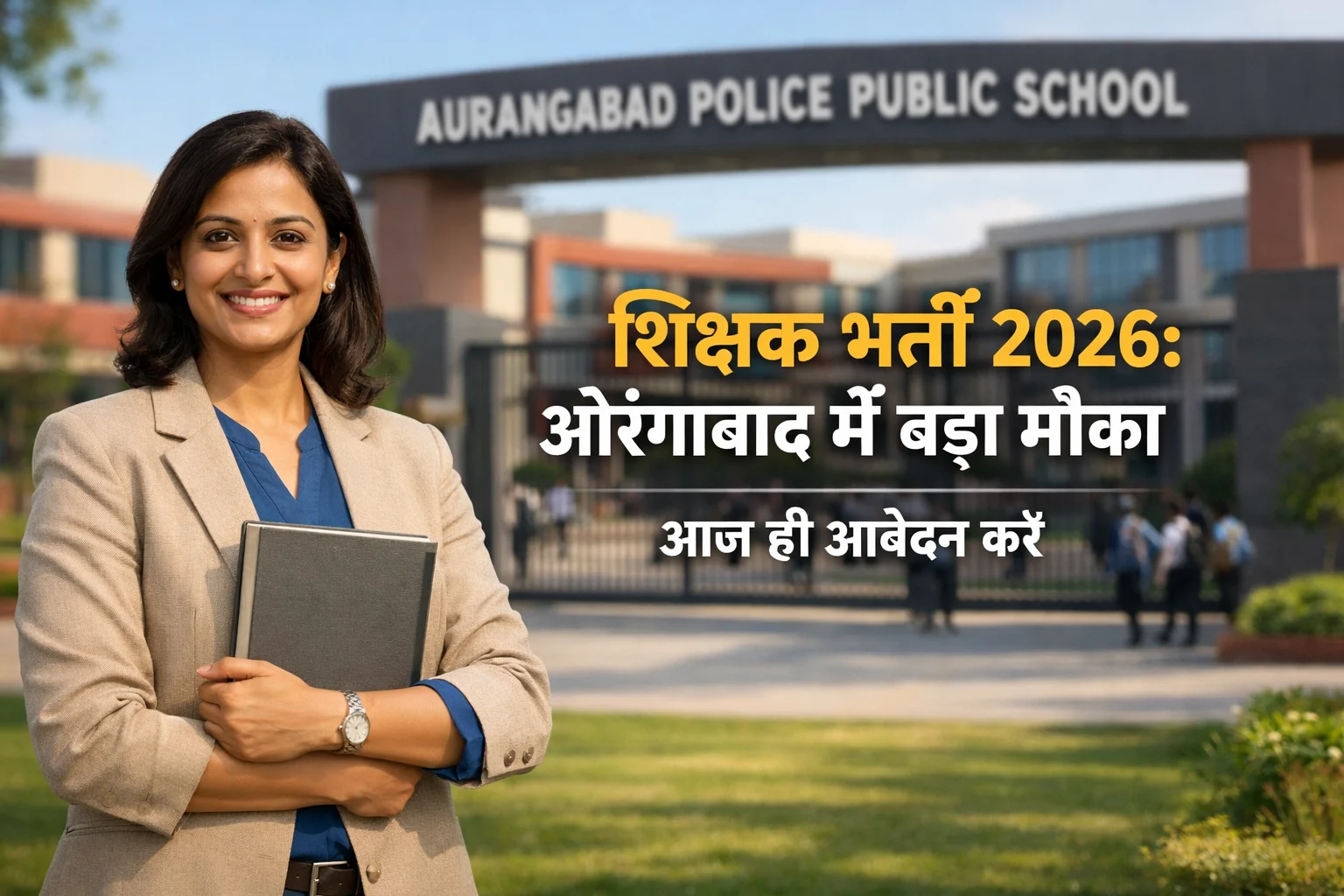 Aurangabad Police Public School recruitment 2026 feature image showing a school building and a professional teacher.