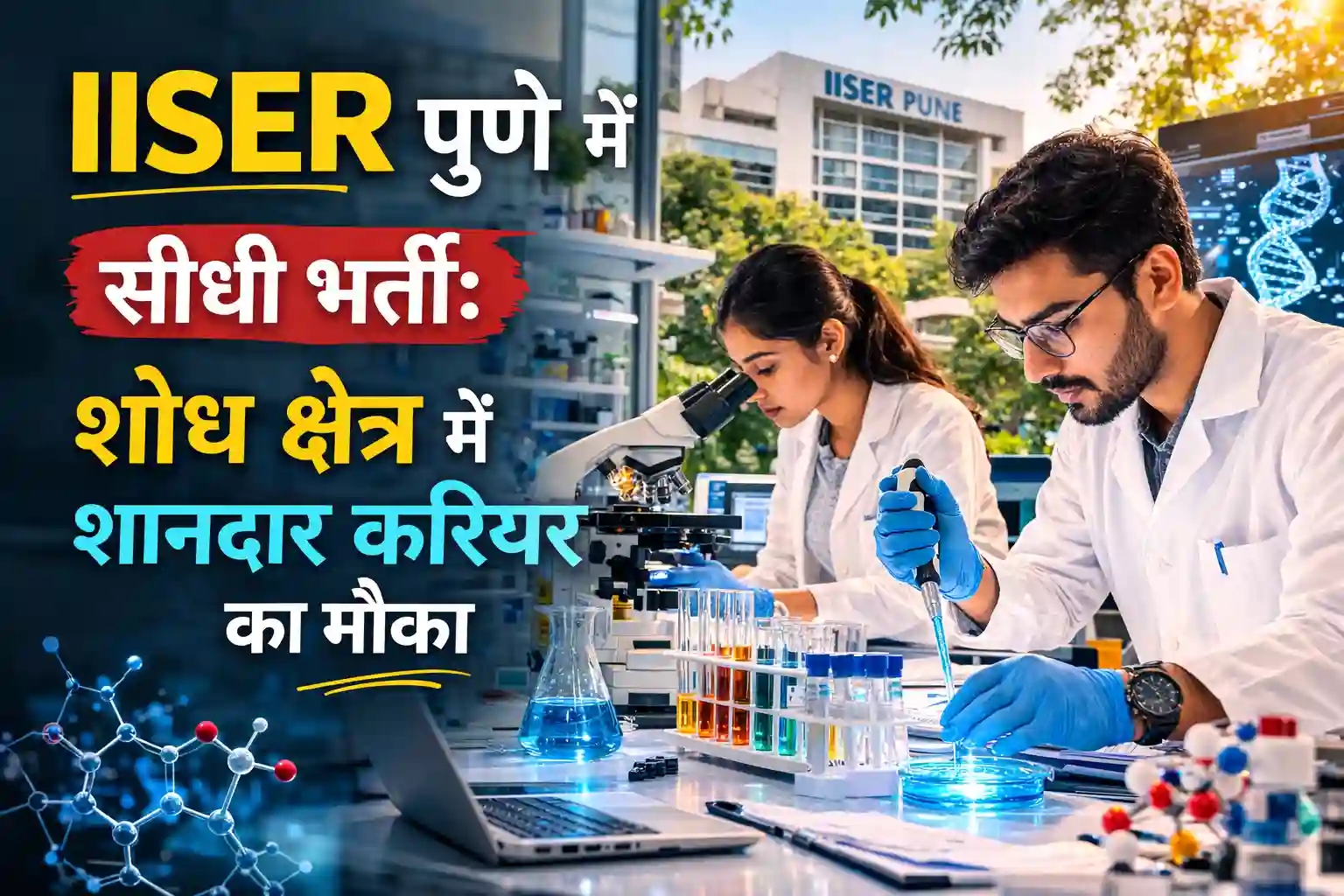 IISER पुणे प्रोजेक्ट एसोसिएट भर्ती 2026 के लिए लैब में काम करते शोधकर्ता